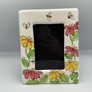 Hand Painted Ceramic Photo Frame Floral Bee Design Tabletop Display